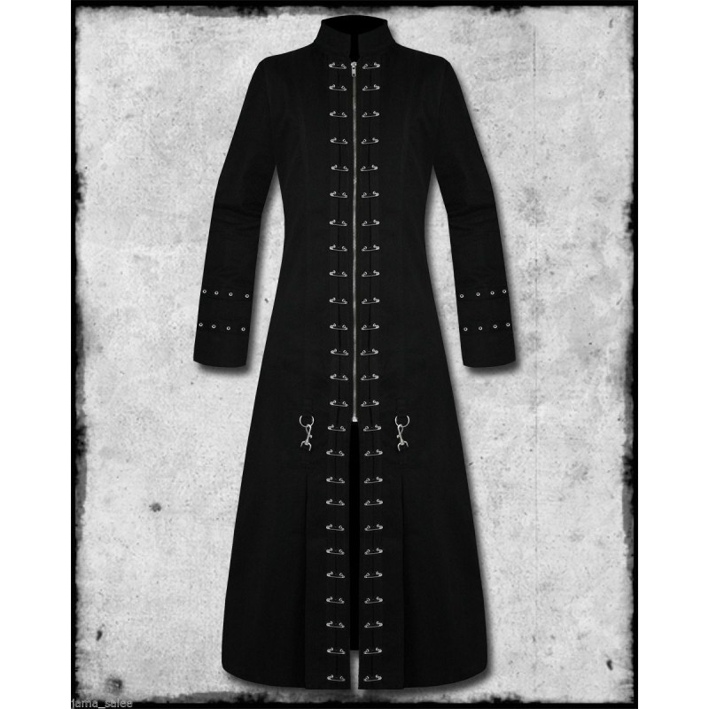 Men Gothic Coat Black Punk Pin Head Vampire Jacket Handmade Trench Coat